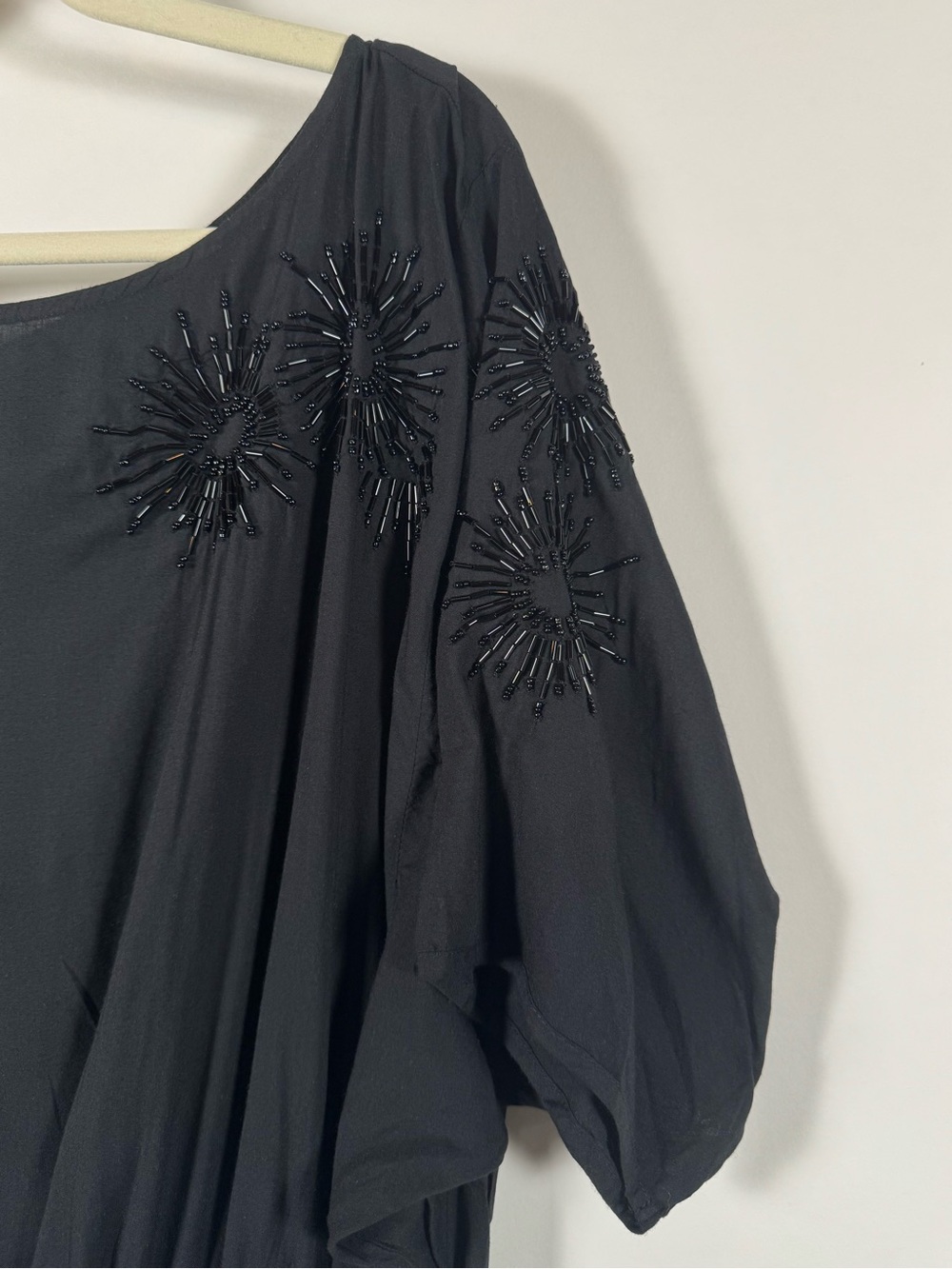 Old Navy NWT Black Short Sleeve Dress Beaded Doloman Sleeve Handmade Festival XL